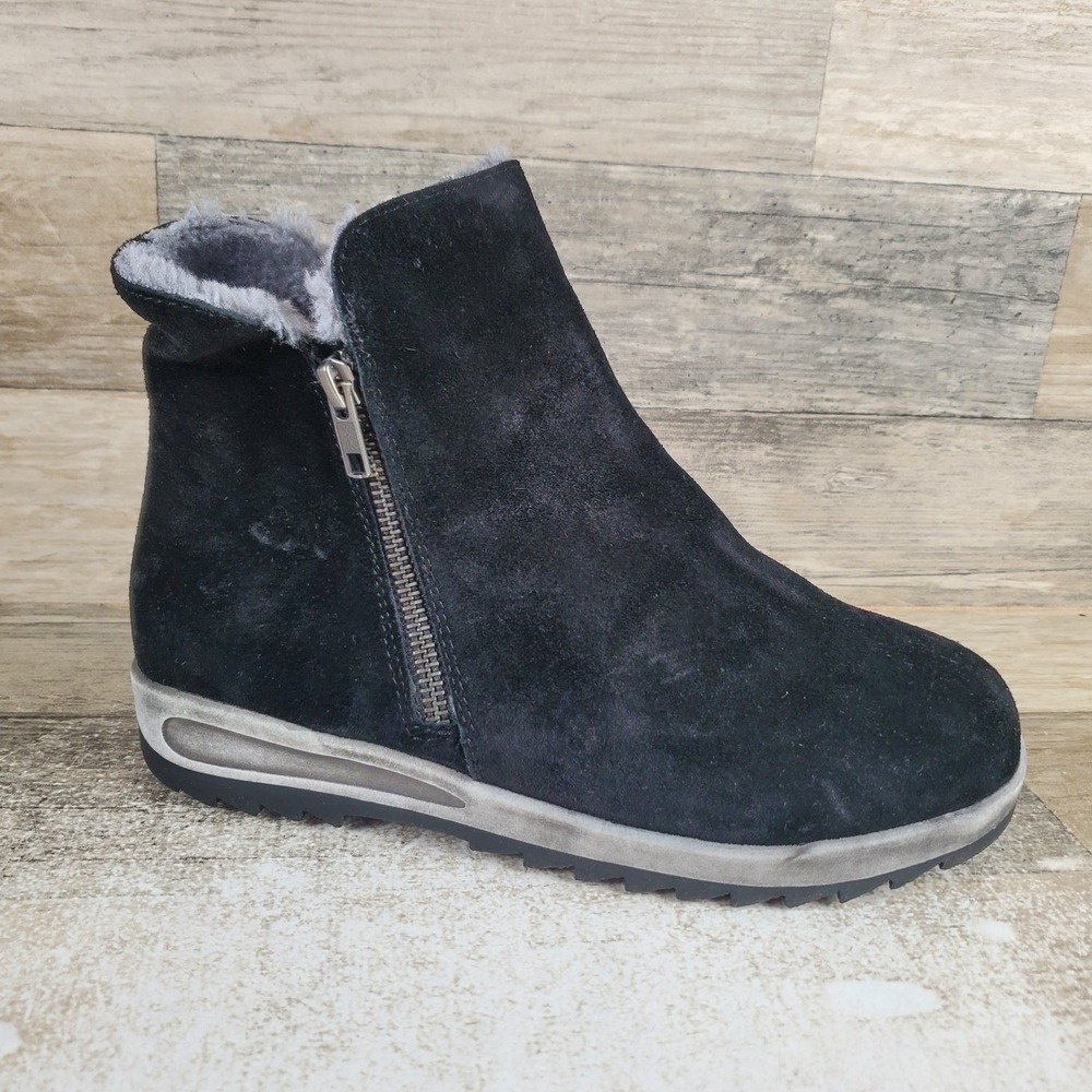 David Tate Bliz Womens Boot Sz 6.5 WW Suede Dual Zip‎ Faux Fur Lined Round Toe